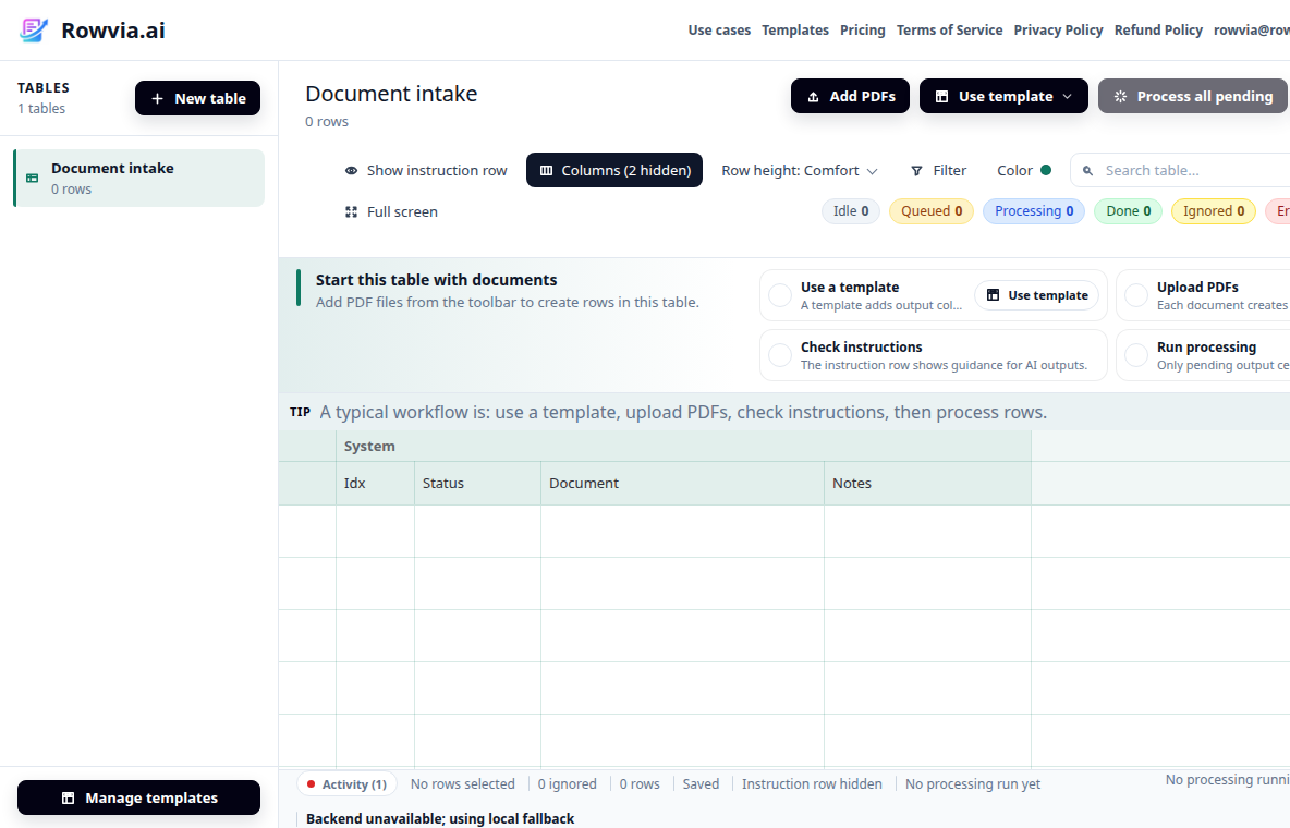 Wo der Vorlagenmanager in Rowvia.ai geöffnet wird