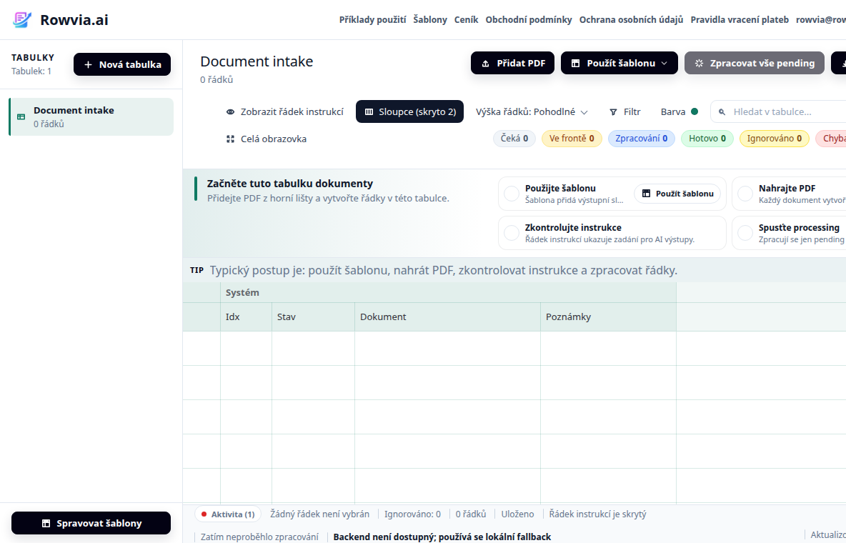 Kde otevřít správce šablon v Rowvia.ai